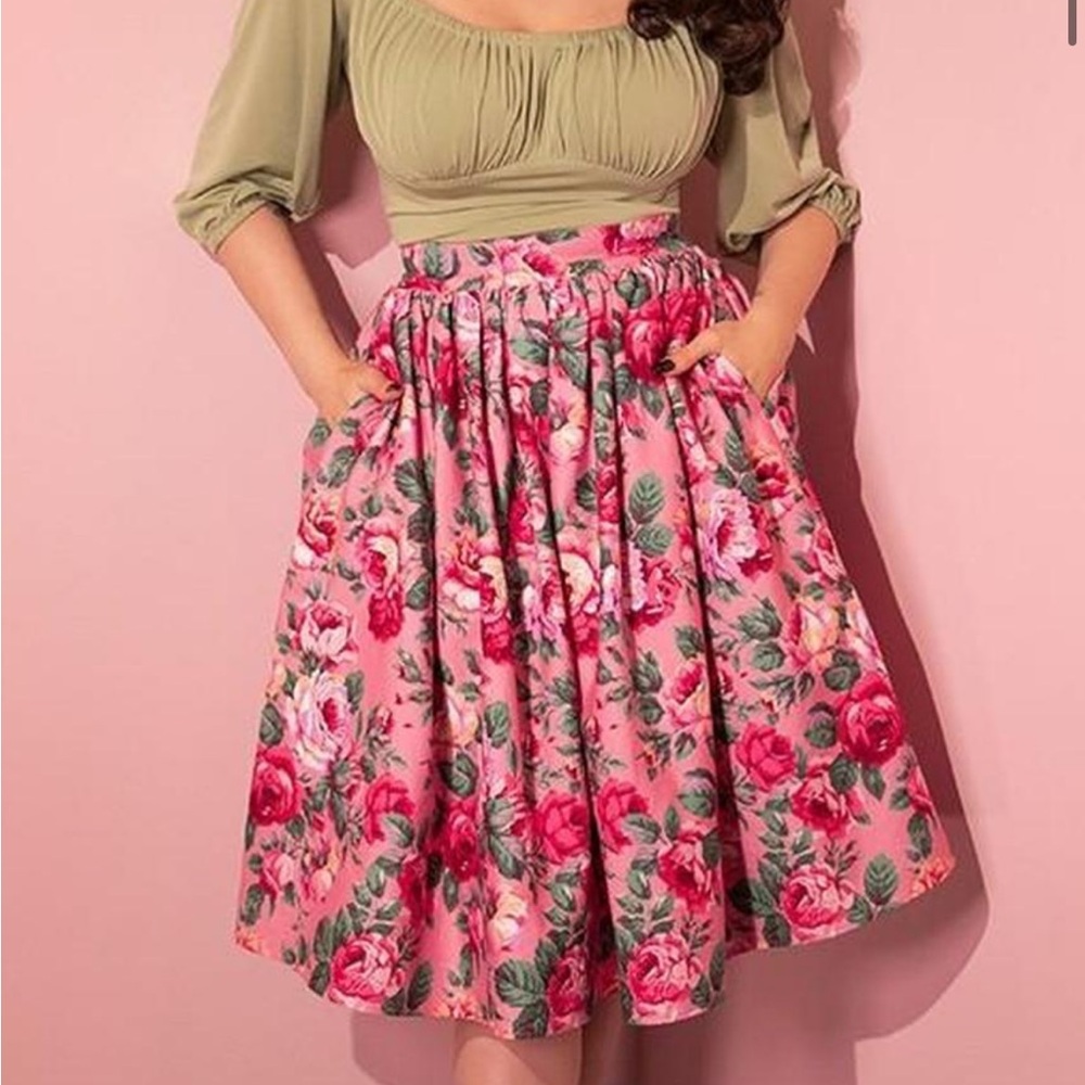 Vixen by Micheline Pitt Pink Floral Skater Skirt